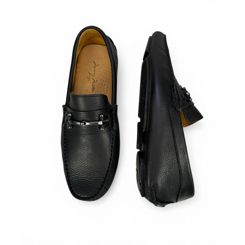 Massimo Matteo Bit Driver Loafer Mens 7.5  Black Leather Moccasin Slip On Luxury